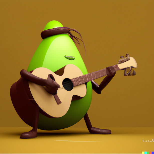 Avocado playing a guitar